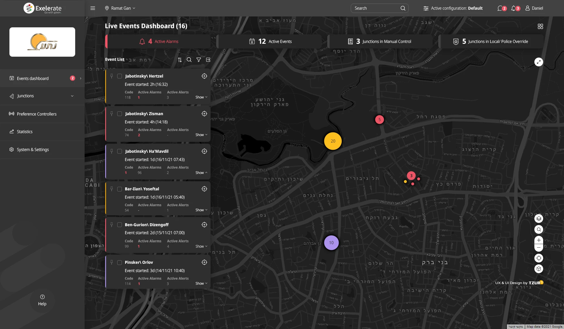Exelerate — מסך Live Events Dashboard